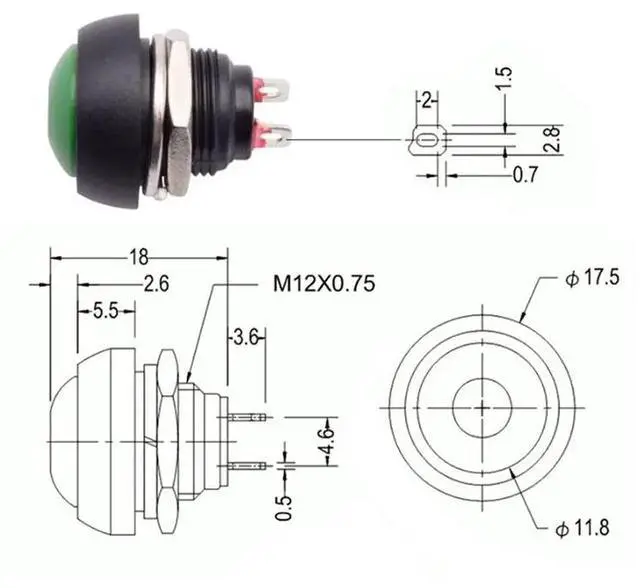 Main image of 10Pcs 2Pin Mini Switch 12Mm 1A Waterproof Switch PBS-33B 12V Momentary Push Button Switch Reset Non-Locking PBS-33B