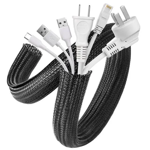 Alt view image 3 of 3 - Cable Sleeve, 2m Desk Cord Cover Organizer TV Wire Tubing, Pet Proof Cord Protector From Cat Dog Chewing