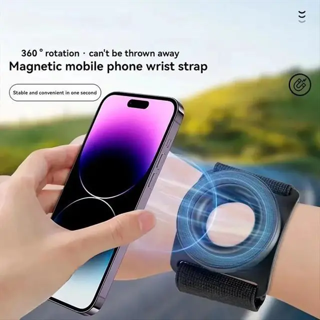 Alt view image 3 of 3 - Strong Magnetic Suction Bracket Mount Mobile Phone Holder Wrist Strap Arm Dedicated