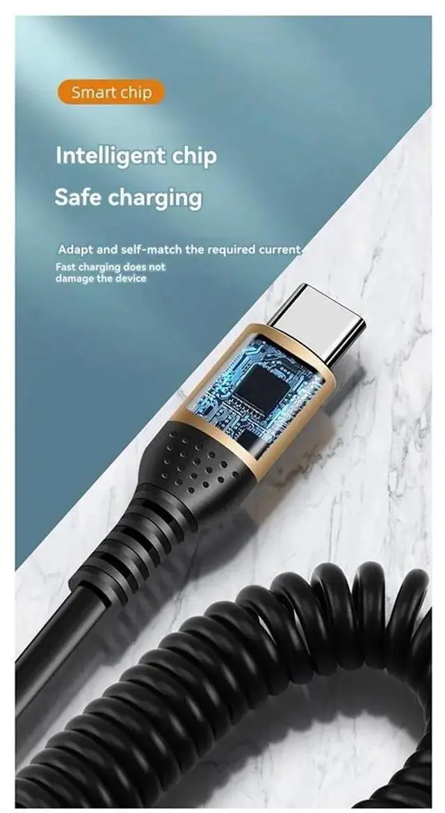 Main image of 90 Degree Spring USB Type C Cable 6A Fast Charging Type-C Cord for 15 16 USB C Cable