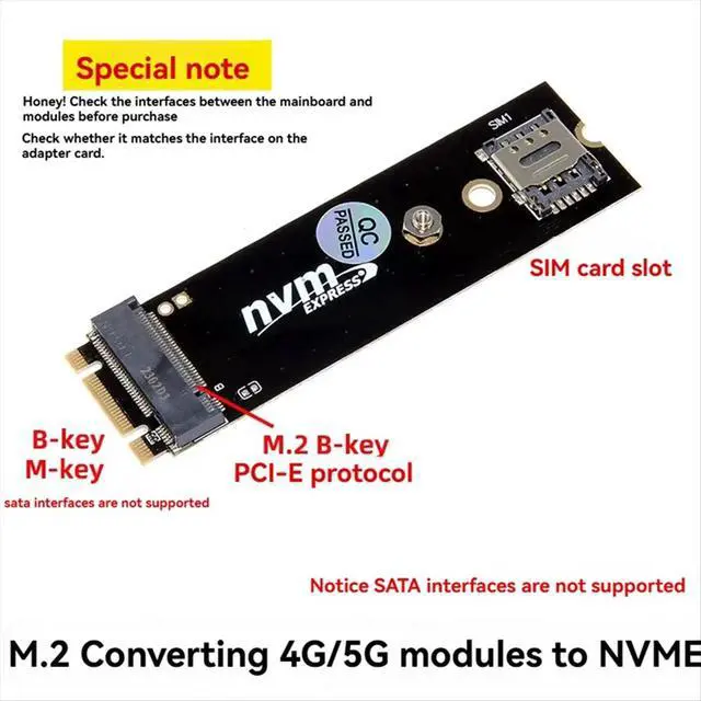 Alt view image 3 of 3 - M.2 B-Key to PCIE Adapter Riser with SIM Card Slot for 4G 5G LTE Network Module M.2 M-Key/B-Key NVME Adapter