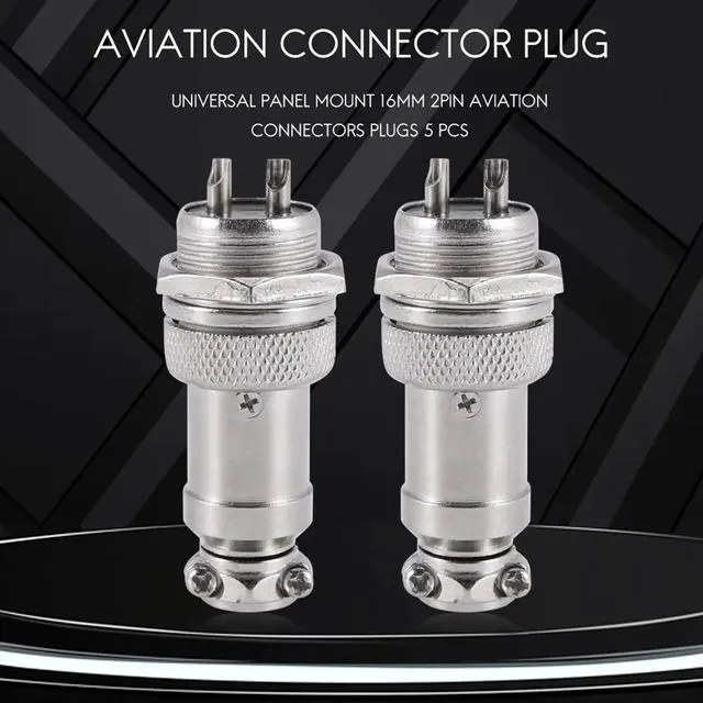 Alt view image 3 of 3 - Universal Panel Mount 16mm 2Pin Aviation Connectors Plugs 5 Pcs