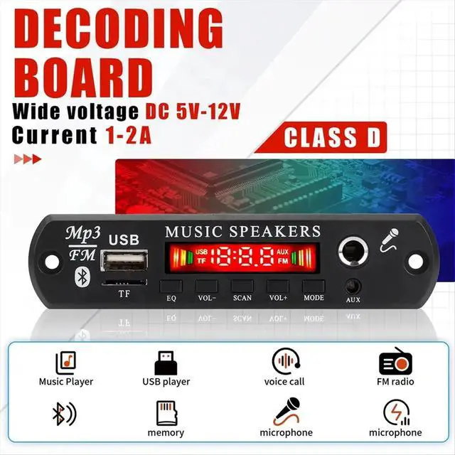 Alt view image 3 of 3 - 12V MP3 Decoder Board Bluetooth 5.0 Car Audio Microphone USB TF Radio DIY MP3 Music Player with Remote