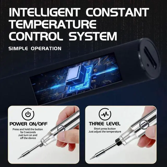 Alt view image 3 of 3 - Soldering Iron Pen 510 Thread With Soldering Iron Tip 3-Level Voltage 1100Mah USB Rechargeable Soldering Iron Kit Green