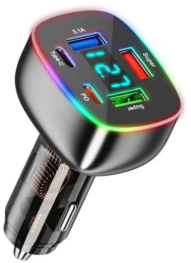 Main image of 5 Port USB C Car Phone Adapter+Voltage Display Dual PD 30W Super Fast For 15Pro Max