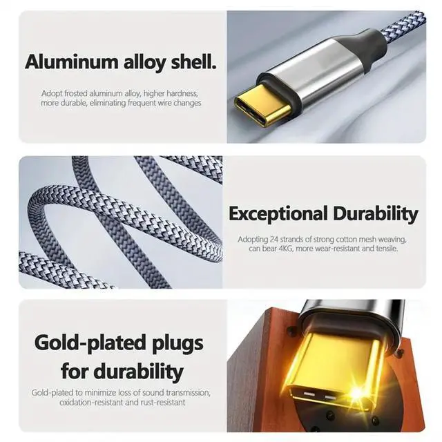 Alt view image 2 of 3 - USB C to Audio Cable, Type C to Male Cord for 16 15 Pro Max/15 Pro/15 Plus, Pro, 1.2m