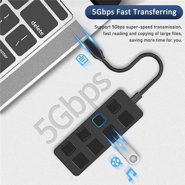 Main image of 4 Ports USB 3.0 Hub with Individual LED Lit Power Switches USB HUB Adapter Expander Multi USB Splitter for PC
