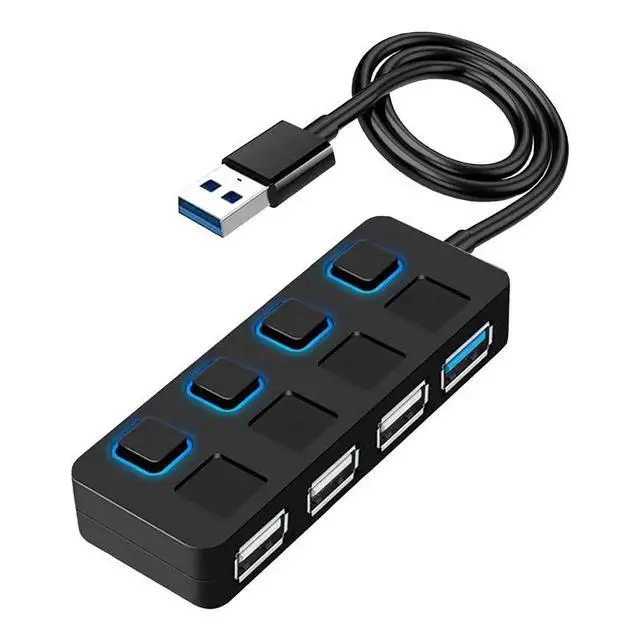 Alt view image 2 of 3 - 4 Ports USB 3.0 Hub with Individual LED Lit Power Switches USB HUB Adapter Expander Multi USB Splitter for PC