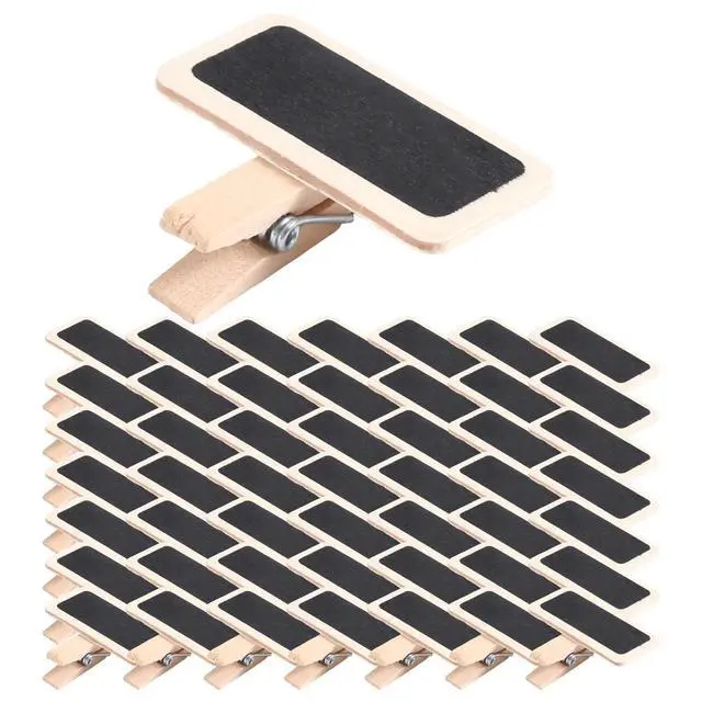 Alt view image 2 of 3 - 50 Mini blackboard wood message rectangle clip clip panel card memos label price place number table