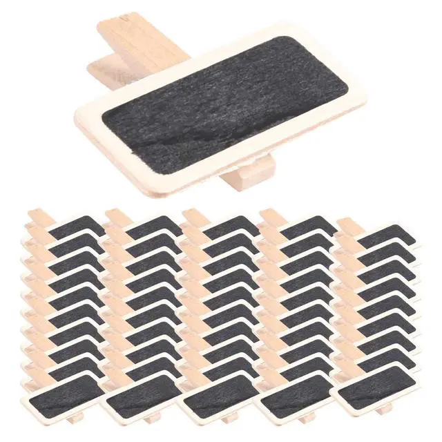 Alt view image 3 of 3 - 50 Mini blackboard wood message rectangle clip clip panel card memos label price place number table