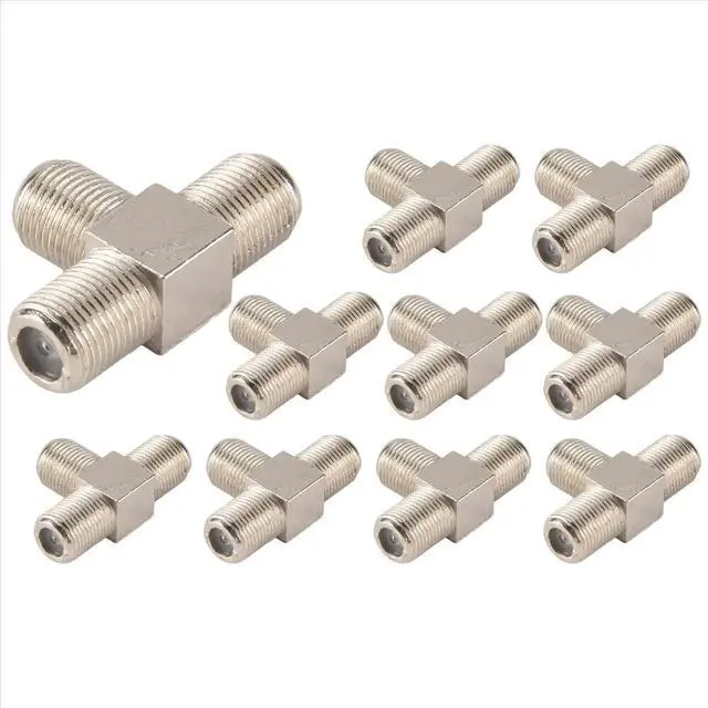 Alt view image 2 of 3 - 10-Pack 3-way F-Type Coax Cable Splitter Combiner Female to 3 Female for Video VCR Antenna TV Cable Satellite,silver
