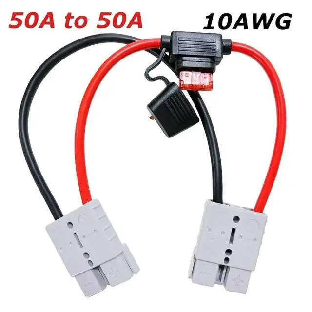 Alt view image 2 of 3 - 50A Gray Plug Connector With Fuse 10AWG Solar Panel Extension Silicone Line For Car Solar Panel Conversion Cable