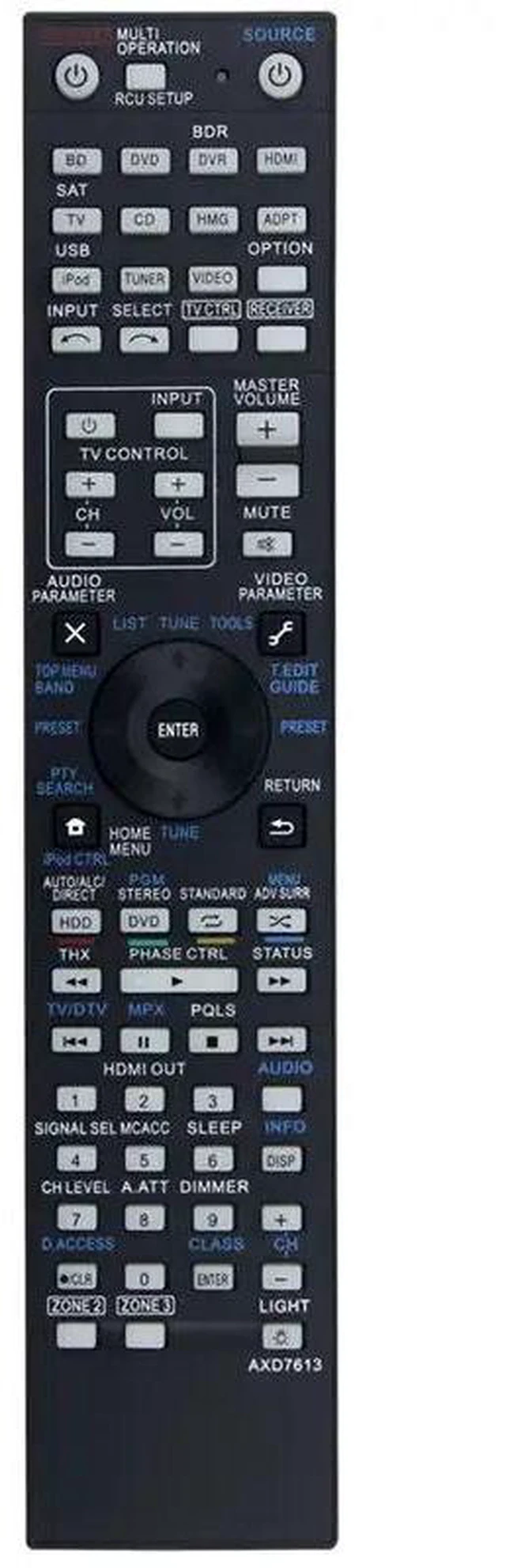 Main image of AXD7613 Enhanced Remote Control For Pioneer Audio Systems SC-LX75, VSX-LX55, SC-09TX, Includes AXD7612, AXD7616 Comp