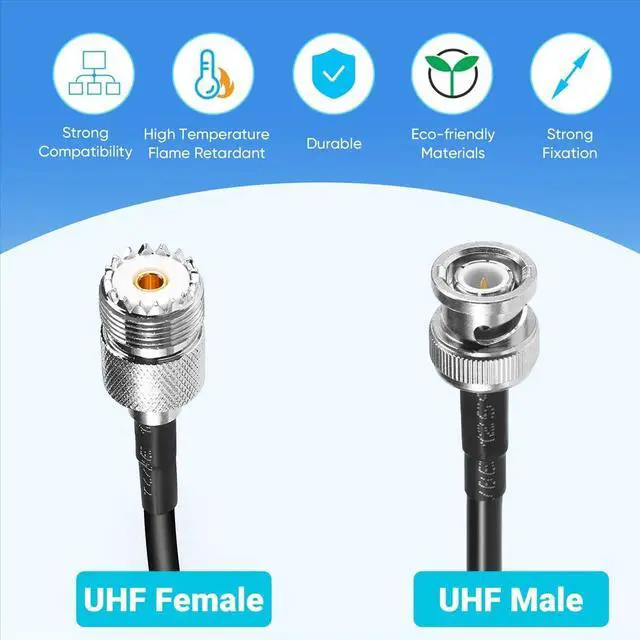 Main image of UHF VHF Radio coaxial antenna cable BNC male to UHF SO239 RG-58u MILSPEC Coax Mobile to Base Antenna 3 ft