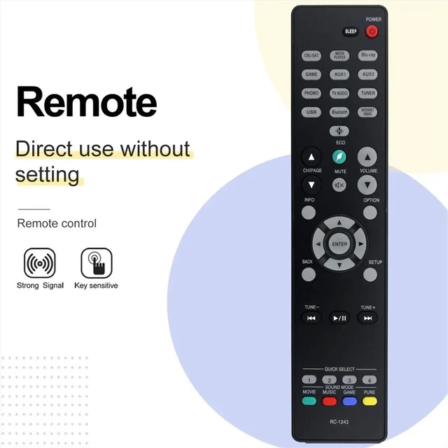Alt view image 3 of 3 - Replace RC-1243 Remote Control for RC-1243 Audio/Video Receiver