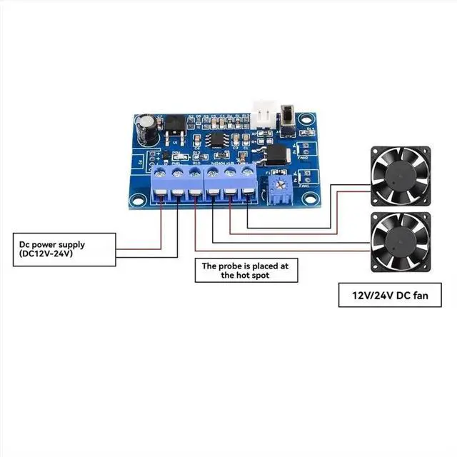 Alt view image 3 of 3 - DC12V 24V 4A Fan Temperature Control Module PWM Thermostat Speed Governor DC Fan Intelligent Speed Regulator