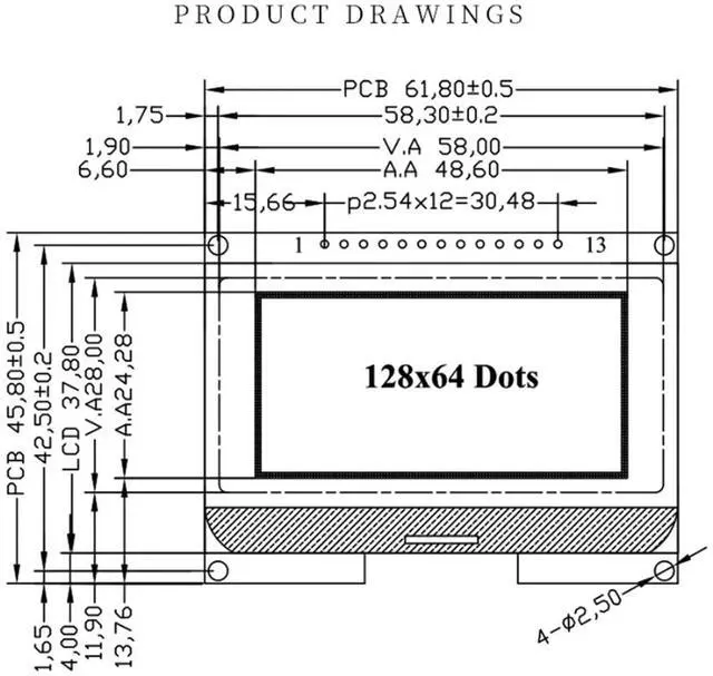 Main image of LCD12864 12864-06D, 12864, LCD Module, COG, with Chinese Font, Dot Matrix Screen, SPI Interface Black