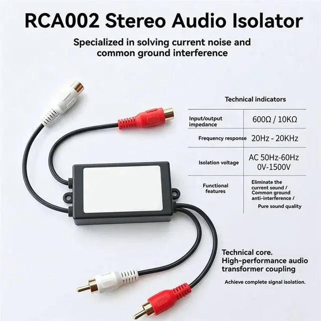 Alt view image 2 of 6 - 2 Channel Ground Loop Audio Isolator Noise Filter Hum Eliminator Isolator for HiFi Stereo Home Theater Car Audio