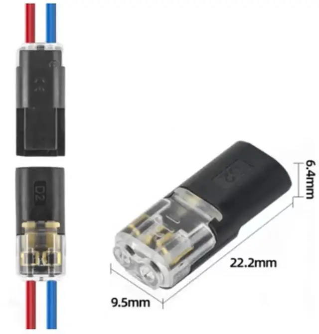 Alt view image 2 of 3 - 100 Pack of D2 2-Pin Pluggable Wire Connectors, Nylon Insulated Copper Quick-Connect Terminal Blocks