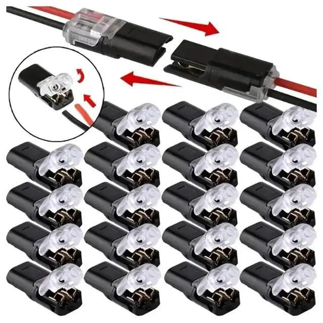 Alt view image 3 of 3 - 100 Pack of D2 2-Pin Pluggable Wire Connectors, Nylon Insulated Copper Quick-Connect Terminal Blocks