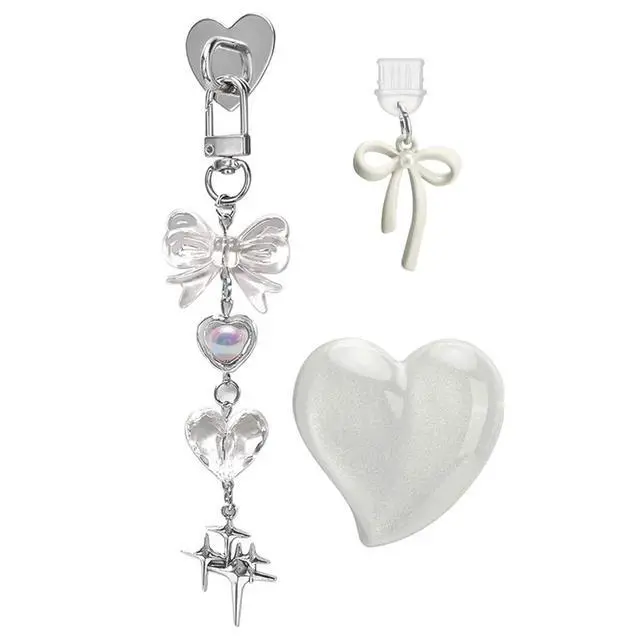 Alt view image 3 of 3 - Cute Charms Set Including Dust Plug ,Heart Grip Holder,Bling Keychains with Hook