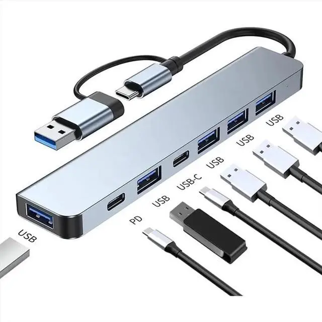 Alt view image 3 of 3 - USB C Hub Splitter 7 in 1 USB Extender with 4 USB Port 2 USB C Port for PC Laptop/Phones and More Devices