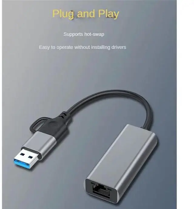 Alt view image 3 of 6 - USB Type C To RJ45 Wired Network Card External Wired USB 3.0 To Ethernet Adapter for Laptop PC, 1000Mbps