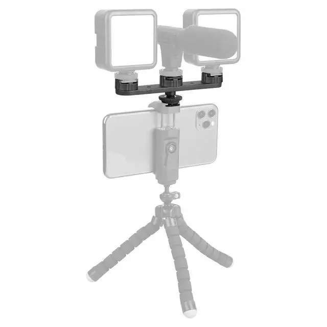 Alt view image 2 of 3 - Triple Cold Shoe Extension Mount Hot Shoe Base Adapter Extension Bar Bracket for Tripod/Microphone/LED Light Compatible