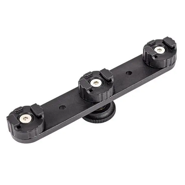 Alt view image 3 of 3 - Triple Cold Shoe Extension Mount Hot Shoe Base Adapter Extension Bar Bracket for Tripod/Microphone/LED Light Compatible