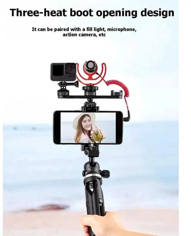 Main image of Triple Cold Shoe Extension Mount Hot Shoe Base Adapter Extension Bar Bracket for Tripod/Microphone/LED Light Compatible