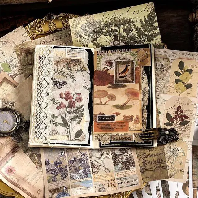 Main image of Vintage Aesthetic Washi Stickers Paper for Scrapbooking, 40 Sheets Ephemera Book for Art Journaling,C
