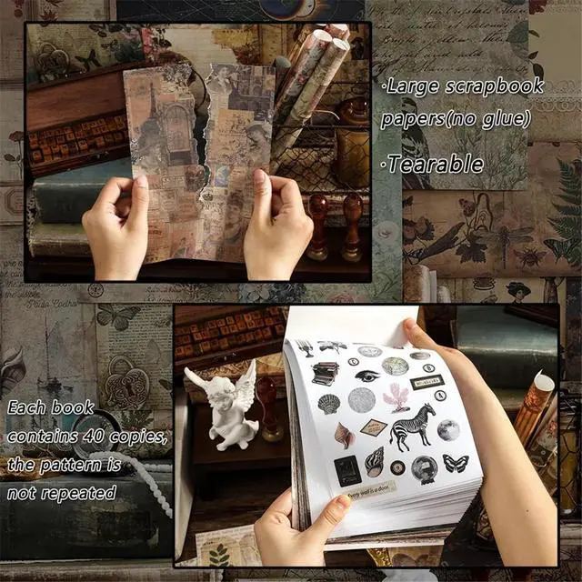 Alt view image 3 of 3 - Vintage Aesthetic Washi Stickers Paper for Scrapbooking, 40 Sheets Ephemera Book for Art Journaling,C