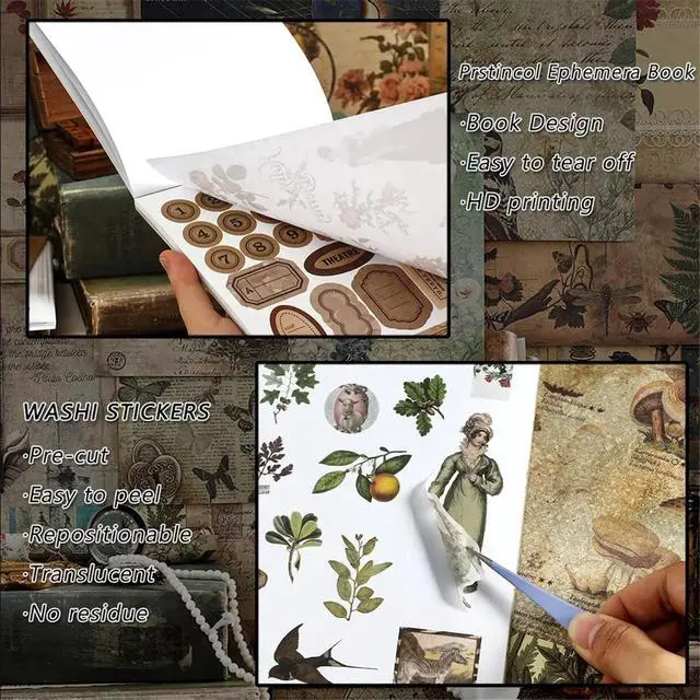 Alt view image 2 of 3 - Vintage Aesthetic Washi Stickers Paper for Scrapbooking, 40 Sheets Ephemera Book for Art Journaling,C