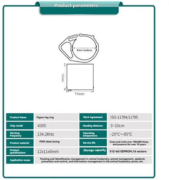 Main image of 10PCS EM4305 RFID Animal Foot Ring for Pigeon Chiken Duck 134.2KHz 512bit -B Format for Tracking Animal Management A
