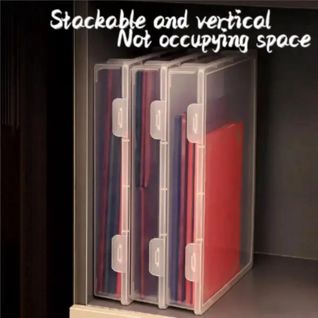 Alt view image 3 of 3 - Plastic File Organizer Transparent Square Storage Box Storage Box File Storage Box S
