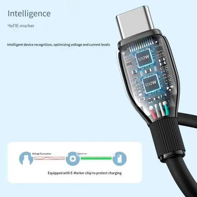 Alt view image 3 of 6 - For Mobile Devices-Black 2M Cable/Type-C To Type-C Fast Charging 100W