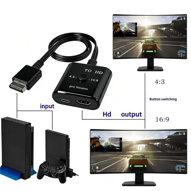 Alt view image 3 of 3 - 1080P For HDTV For PC DVD Compatible PS2 To -Audio Video Converter Adapter Supports PS 1/2 Display Modes