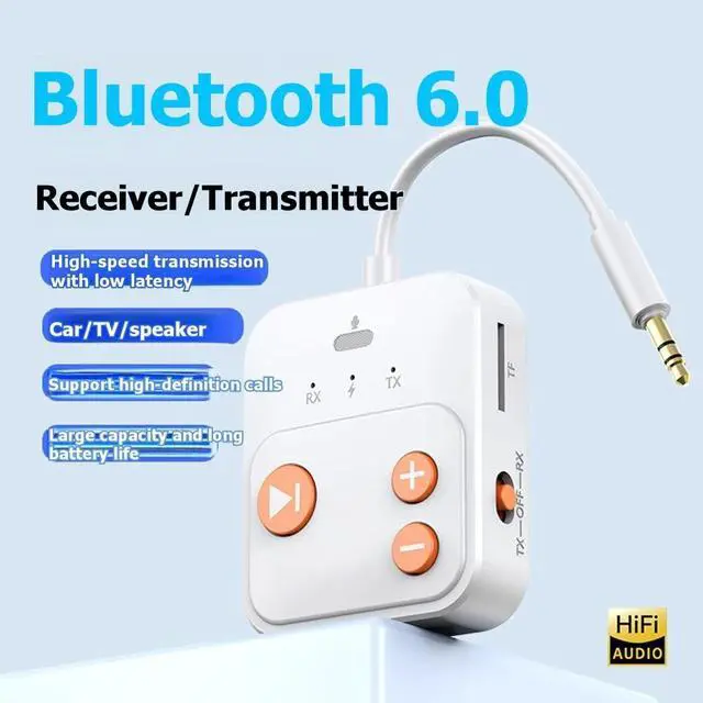 Main image of Audio Receiver Bluetooth 6.0 Adapter TF 3.5mm AUX Dual Device Adapter for TV Car Speakers Switch