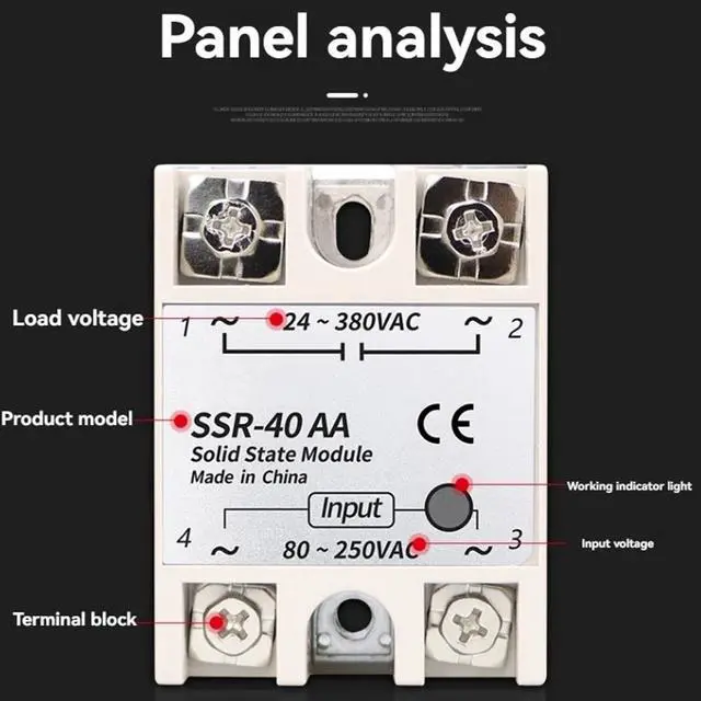 Main image of SSR-40AA Solid State Relay 40A Single Phase Module 80-250VAC Input 24-380VAC Output for PID Temperature Control