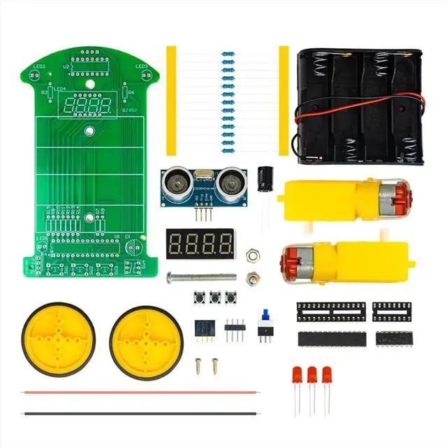 Alt view image 2 of 3 - DIY Ultrasonic Ranging Obstacle Avoidance Car Electronic Kit LED Display Programming Car Welding Practice DIY Kit