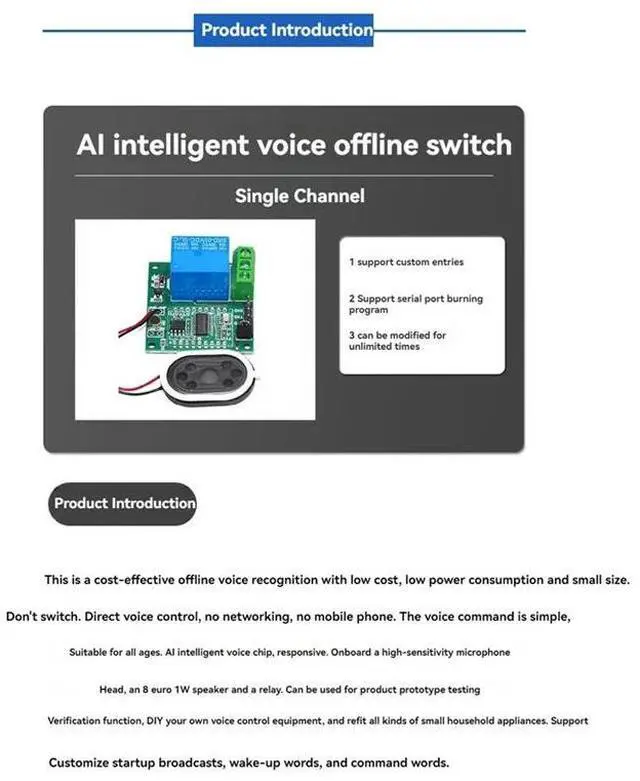 Alt view image 3 of 3 - AI Intelligent Voice Recognition Module Offline Voice Control Switch Module Support Custom Voice For DIY Voice Device