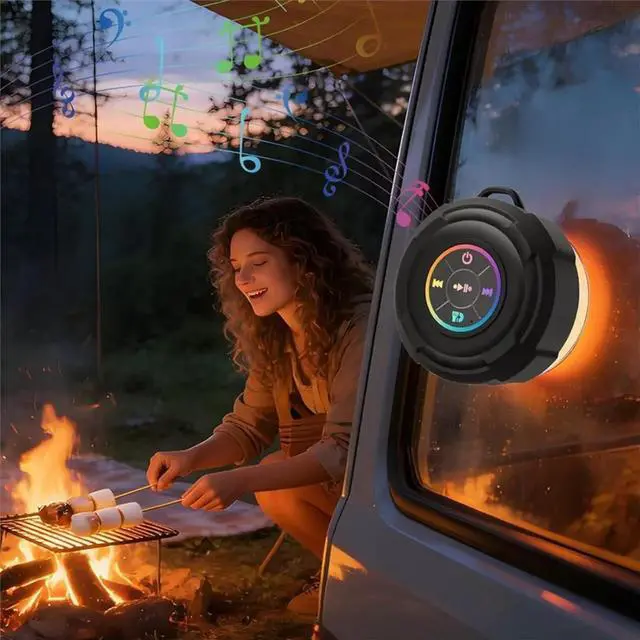 Alt view image 2 of 3 - Speaker Suction Cup Waterproof LED Light Speaker Shower Speaker for Outdoor Camping Beach Pool Black