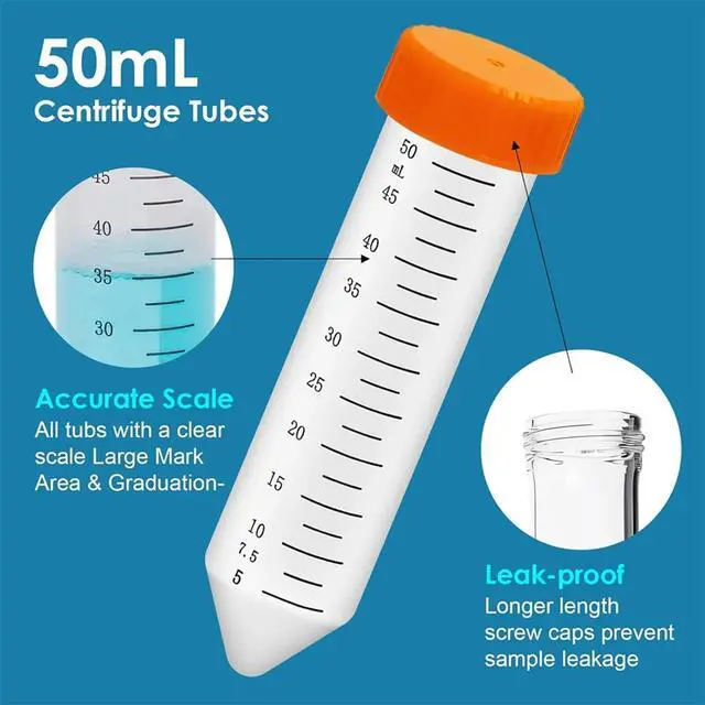 Alt view image 2 of 3 - Conical Centrifuge Tubes 50ML, 25Pcs Polypropylene Test Tubes, Leak-Proof Screw Caps, Plastic Container with Graduated