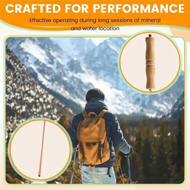 Alt view image 2 of 3 - Copper Dowsing Rods Kit For Divination Tool - Natural Wooden Handles Divining Rods
