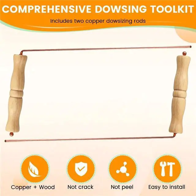 Alt view image 3 of 3 - Copper Dowsing Rods Kit For Divination Tool - Natural Wooden Handles Divining Rods