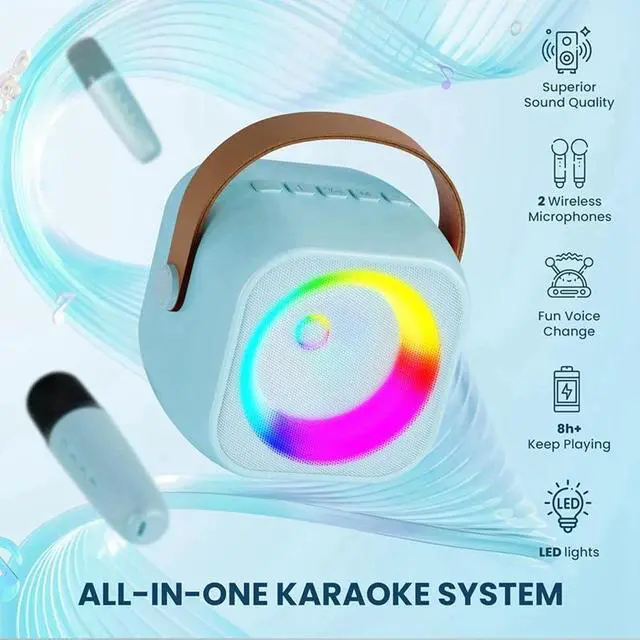 Alt view image 2 of 3 - Karaoke Machine, Bluetooth Speaker With 2 Microphones, Karaoke Toys Gift Toys (Blue)