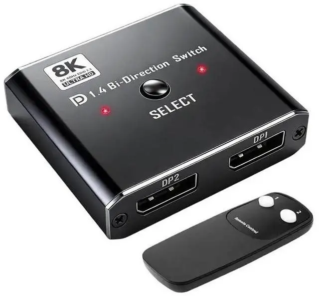 Main image of 8K Displayport Switch 4K 120Hz Displayport 1.4 Splitter With IR Remote DP Switcher 2X1 For Monitor