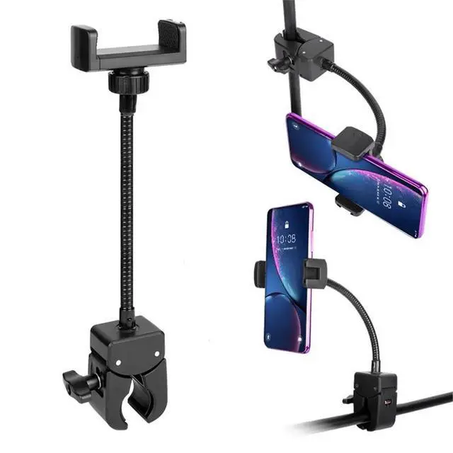 Alt view image 3 of 3 - Mic Stand Phone Holder Heavy-Duty Gooseneck Phone Holder 360° Flexible Arm Clip for Mic Stand, Music Stand, Tripod