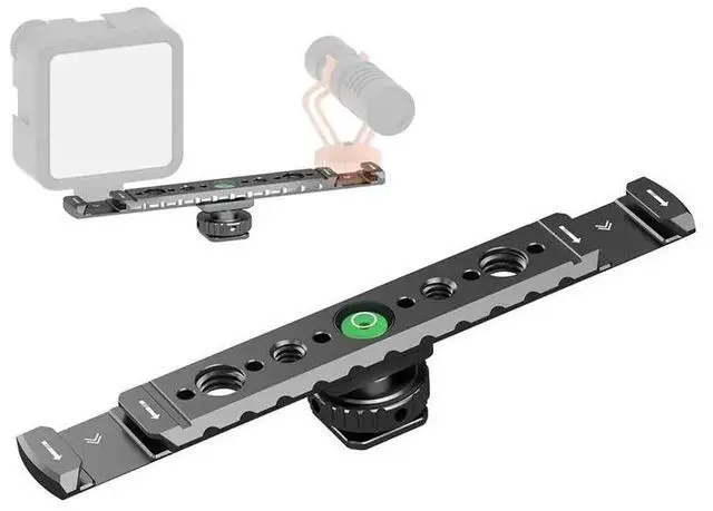 Alt view image 2 of 3 - Dual Cold Shoe Mount For Vlogging- Metal Microphone Holder Featuring 1/4" Screw Holes Compatible For DSLR Cameras