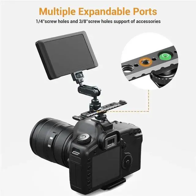 Alt view image 3 of 3 - Dual Cold Shoe Mount For Vlogging- Metal Microphone Holder Featuring 1/4" Screw Holes Compatible For DSLR Cameras